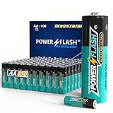 POWER FLASH AA Batteries with Fresh Date - 100 Count Industrial Pack - Ultra Long-Lasting Triple A Alkaline Battery (100 Count Pack)