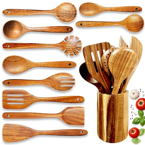 Home Hero 11-Piece Teak Wooden Utensil Set