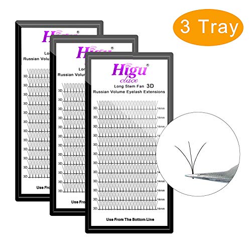 3 Tray 3D 0.10 D Curl Volume Eyelash Extension 10mm+11mm+12mm Long Stem Fans Rapid Cluster|Optional 3D/5D 0.07/0.10 C/D Curl 8-15mm Length|