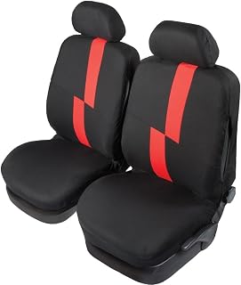 START Par de Fundas para Asientos Delanteros de Coche, Color Rojo, Universal, elástico y cómodo, Protector de Cabeza Negro