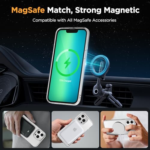 Image of Miracase Magnetic for iPhone 13 Pro Case 6.1 inch (Compatible with MagSafe)(with 2X Screen Protectors) Military-Grade Protection, Anti-Fingerprint Translucent Matte Phone Case Cover, Clear