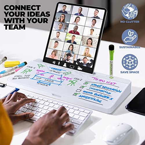 Desktop-Whiteboard-Glass-Dry-Erase-White-Board-Desk-Computer-Buddy--Home-Office-Studying-Essentials-Desktop-Pad-with-Phone-Tablet-Slot-Storage-Compartment-Includes-4-Markers-1-Eraser