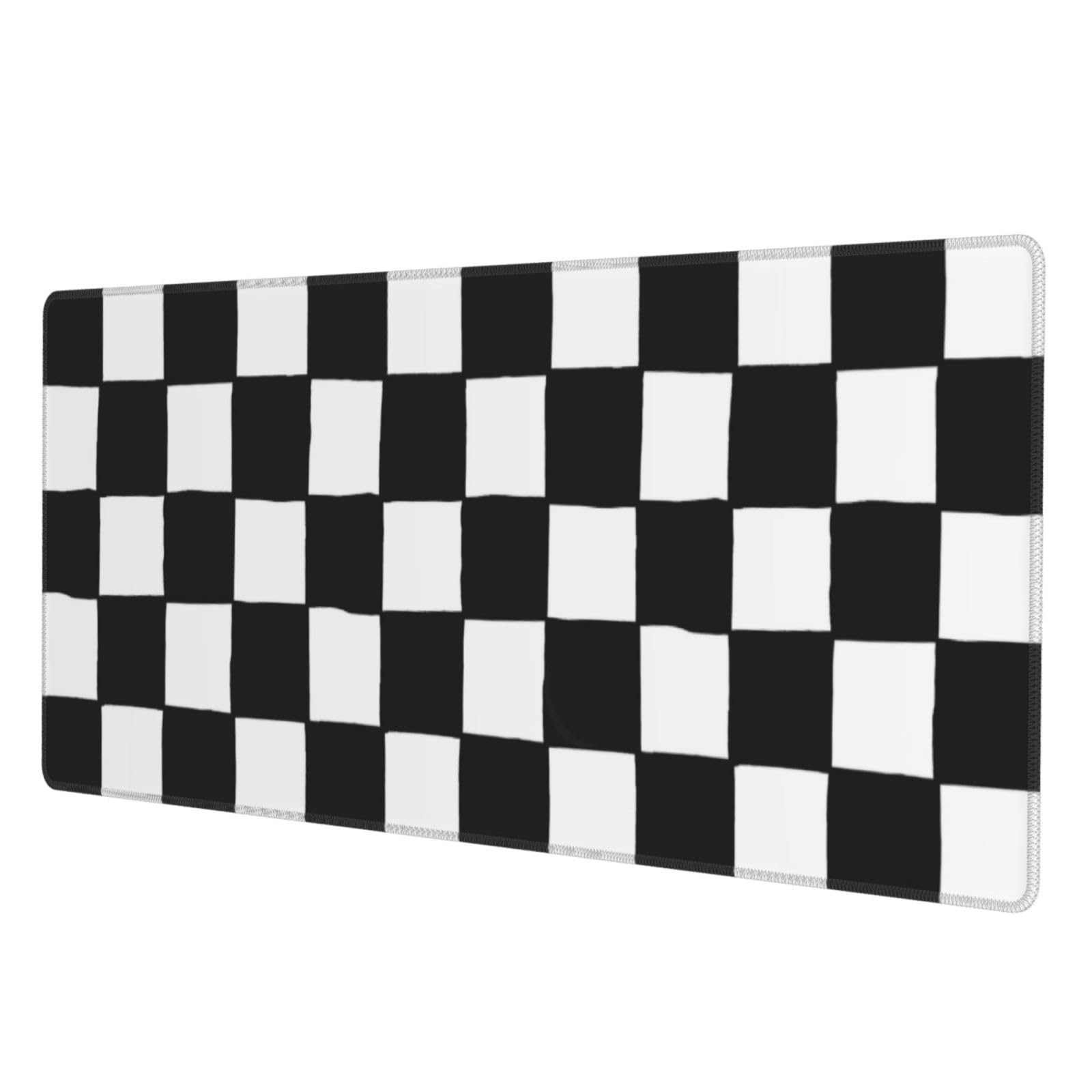 Alfombrilla de ratón a cuadros para juegos en blanco y negro para el hogar y la oficina, alfombrilla de mouse grande extendida para teclado con borde cosido, accesorios de decoración