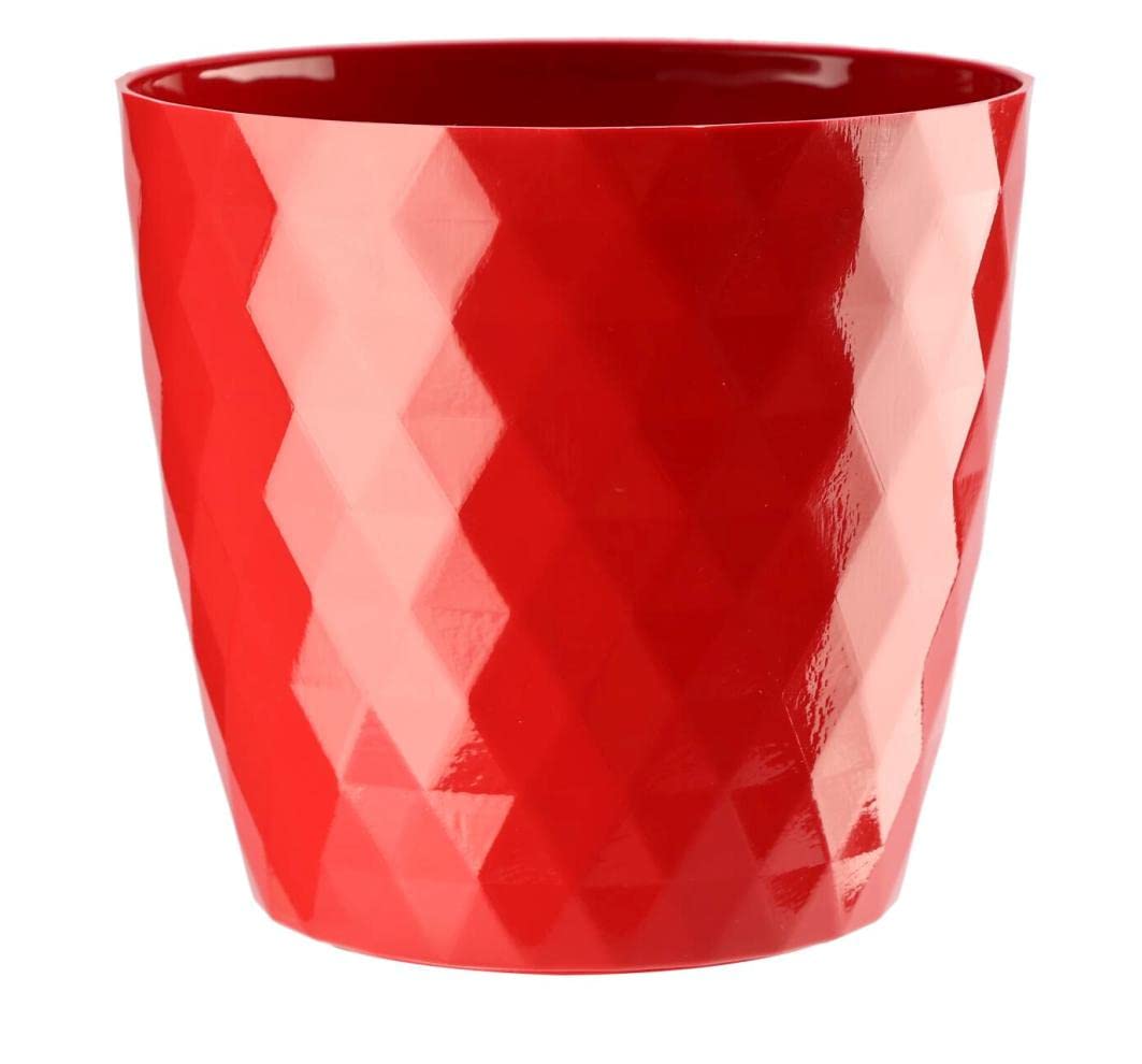 KORAD Cristal Indoor Flower Pot Covers without Drainage Holes – Decorative Round Plastic Planters for Indoor & Outdoor Plants – Lightweight, Durable Plant Pots in 9 Colours & 7 Sizes- (Red, 25 cm)