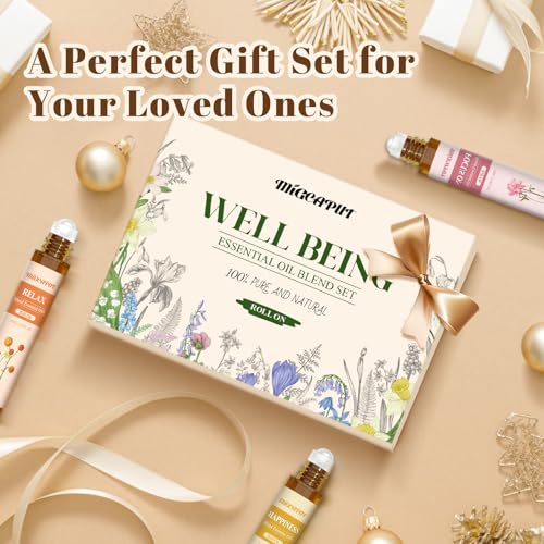 Migcaput Ätherische Öle Roll On Set 6X10ml, Natürliche Ätherische Ölmischung Aromatherapie Geschenkset für Schlafen, Atmen, Entspannen, Glück, Ruhe, Konzentration