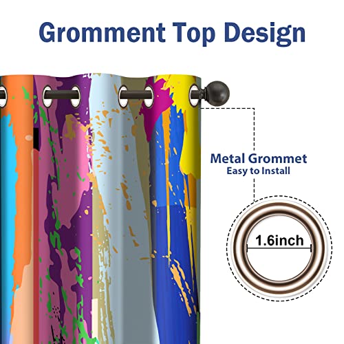 Jekeno Abstract Blackout Curtains Colorful Rainbow Design Multicolored Tainted Pattern Home Bedroom Living Room Hippie Decor Grommet Window Drapes 2 Panel Set, 52"X84" #TOP3