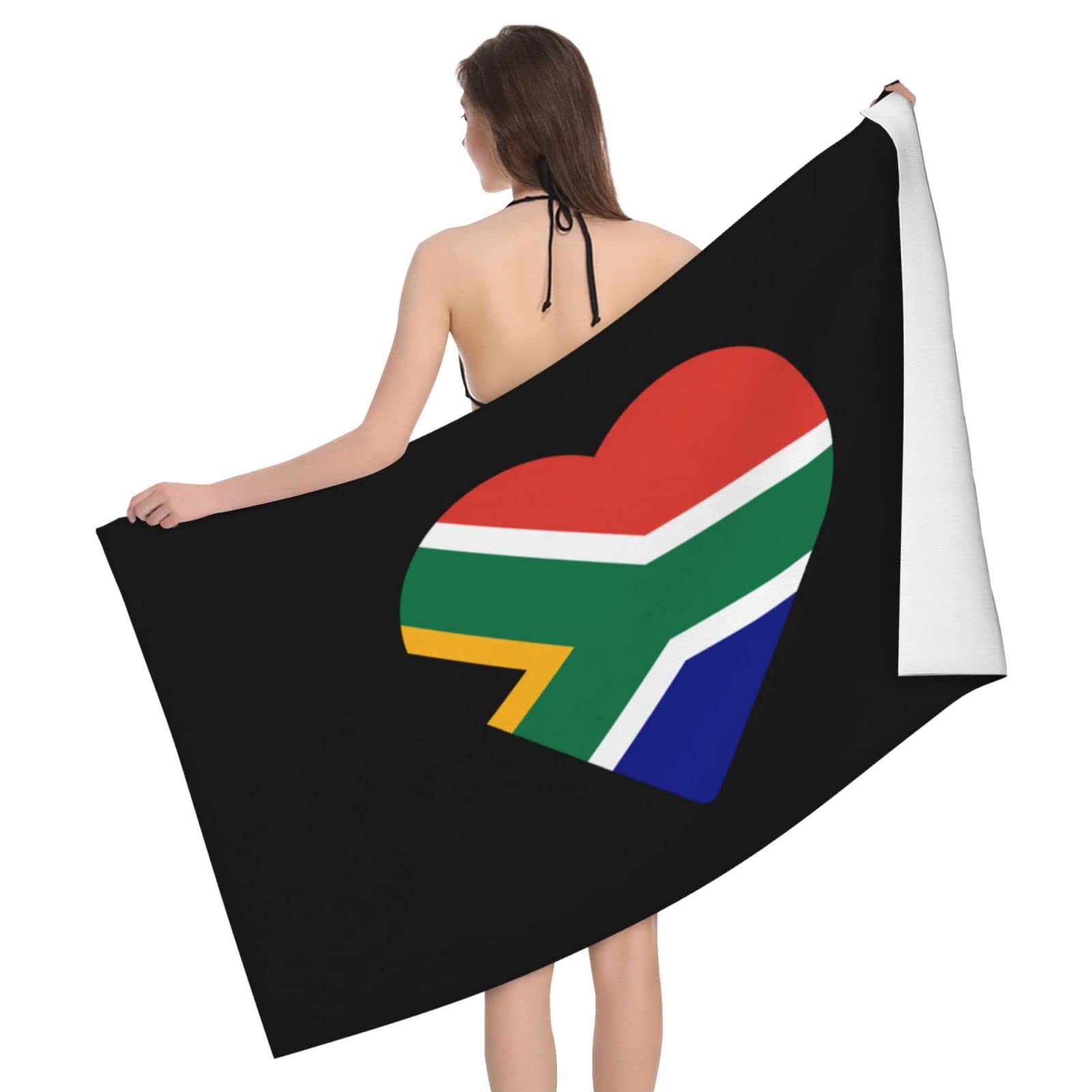 Lsjuee Flag of South Africa Heart Microfiber Bath Towel Absorb Water Quick Dry Bath Towel, for Beach, Swimming Pool, Camping