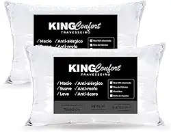 Kit 2 Travesseiros Toque de Pluma 50x70cm Kit Travesseiro Casal Percal 180 Fios Antialérgico Antimofo Antiácaro Lavável Suporte Médio Travesseiro Confortável para Dormir Macio e Leve Conforto Premium