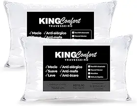 Kit 2 Travesseiros Toque de Pluma 50x70cm Kit Travesseiro Casal Percal 180 Fios Antialérgico Antimofo Antiácaro Lavável Suporte Médio Travesseiro Confortável para Dormir Macio e Leve Conforto Premium