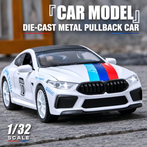 Image of Invite 1:32 Scale B.M.W M8 GT Sport Die-Cast Metal Toy Car with Opening Doors, Hood & Trunk, Sound & Light Effects, Pull-Back Action, Alloy Collectible Model Car for Kids & Adults (White)