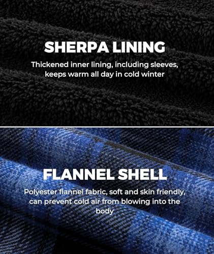 Image of ZITY Men's Flannel Hooded Jacket Fleece Sherpa Lined Plaid Shirts Jackets Zip Up Sweatshirt Hoodies for Men with 4 Pockets