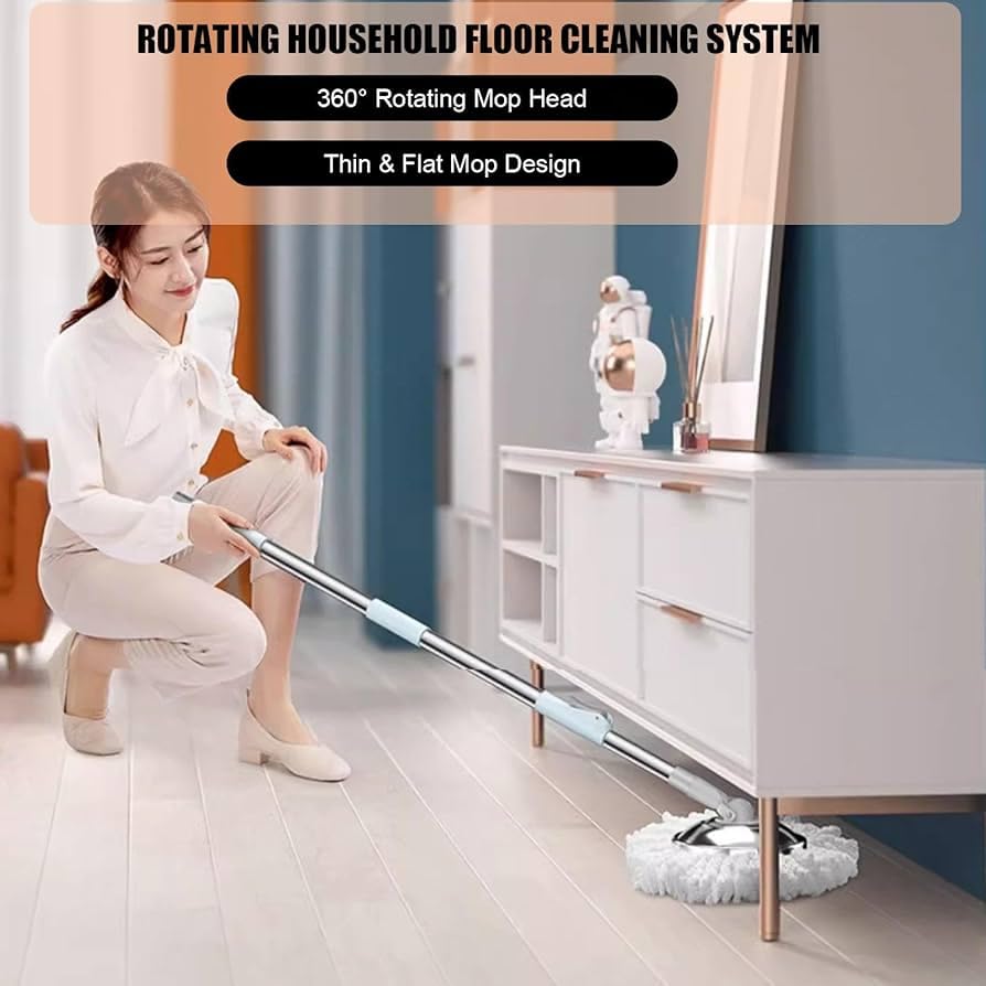 Image of Standing Magic Pocha Spin Mop Rod Set || Easy Grip Microfiber Refill for Efficient Home & Office Cleaning || Spin Mop Stick with Microfiber