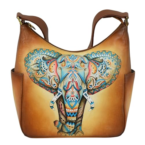 Image of Anuschka Women's Leather Hobo Bag - Hand-Painted Genuine Leather Handbag with Side Pockets for Everyday Use - 382