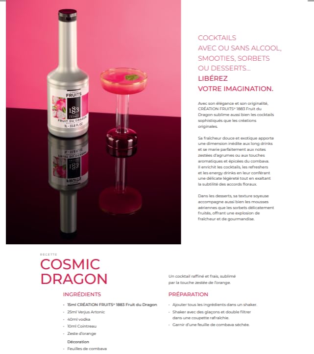 Image of 1883 Dragon Fruit Puree - Premium French Fruit Puree for Cocktails, Smoothies, Desserts & More - Vibrant Exotic Flavor - 1 Liter Bottle