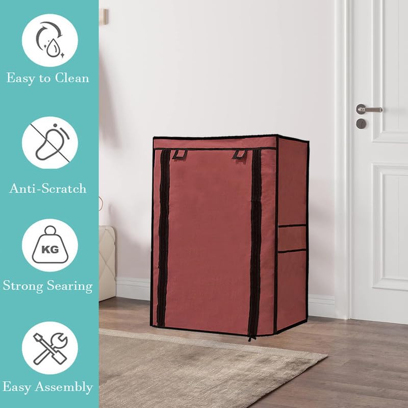 Image of Cover for Shoe Rack Home Only for 5-Layer Portable Foldable Shoe Stand Non Woven Zipper Fabric Cover Brown