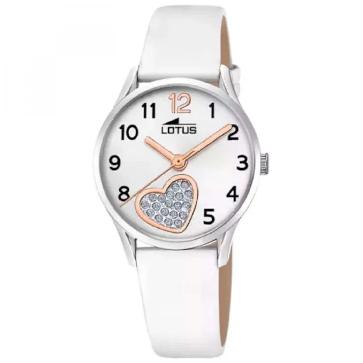 Lotus Mädchenuhr Analog aus Edelstahl und Leder Weiß