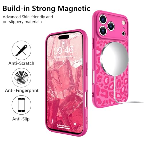 Image of KANGHAR Case for iPhone 17 Pro Max Hot Pink Leopard Printed Pattern | [Compatible with Magsafe] Cute Cheetah Protective Magnetic Case for Girls Women 6.9 inch