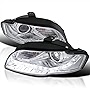 SPEC-D TUNING LED Chrome Housing Clear Lens Projector Headlights Head Lamps Compatible with 2006-2008 Audi A4 All, Left + Right Pair Headlamps Assembly