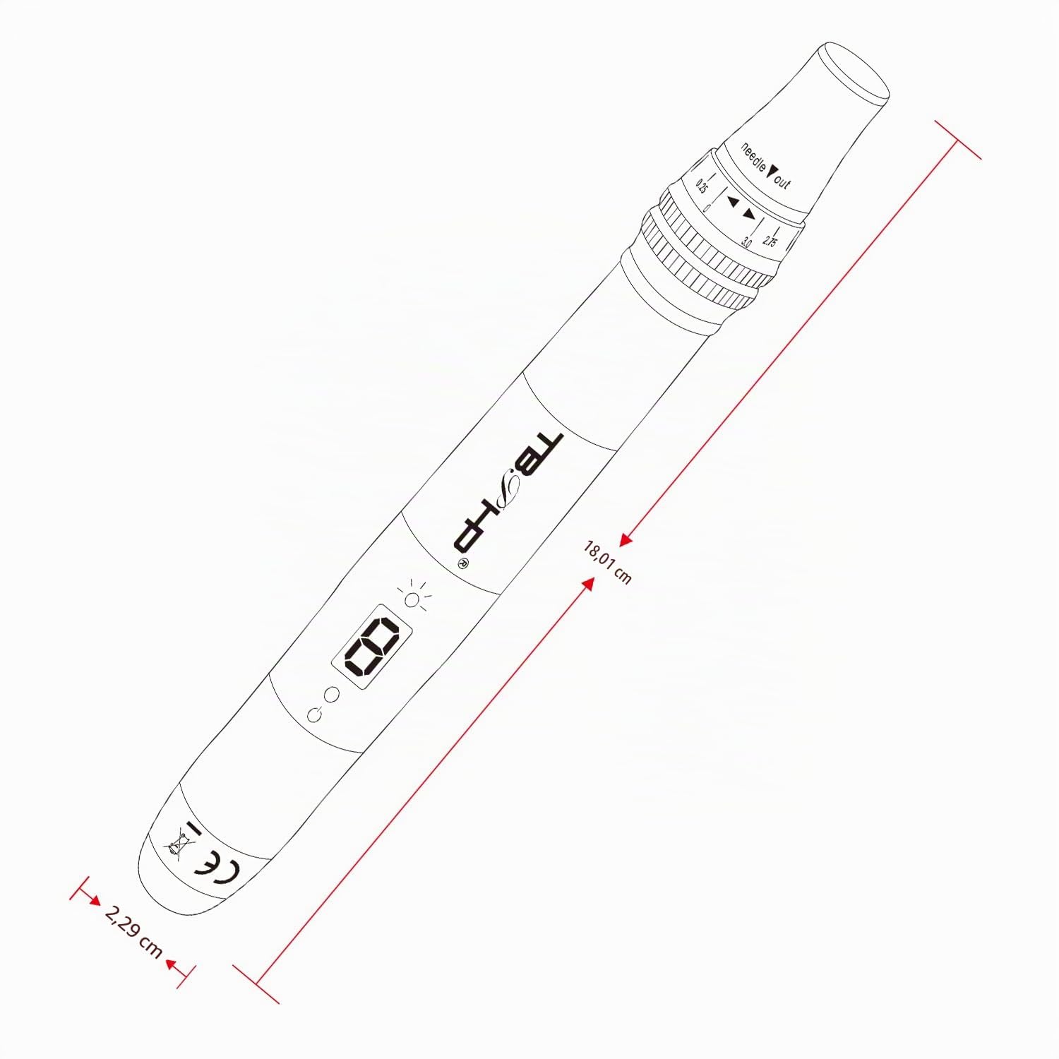 P20RL Elektrischer Derma pen mit LCD-Bildschirm 8 Geschwindigkeitsstufen Derma pen inkl. 25 Nadelköpfe verstellbar