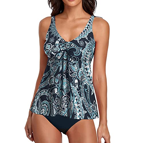 Traje de baño para mujer de 2 piezas de ganchillo impreso dos piezas gran tamaño vientre plano sexy Swimwear con Shorty Control de Vientre Push Up Tankinis Piscina Vacaciones Trajes de baño Ganador