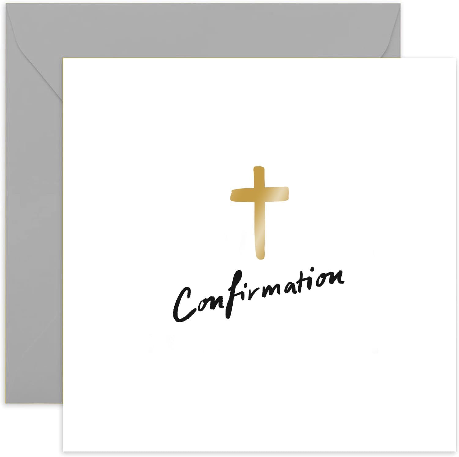 Old English Co. Confirmation Card for Girl or Boy - Gold Foil Cross Special Religious Greeting Card for Confirmation - Confirmation Celebration