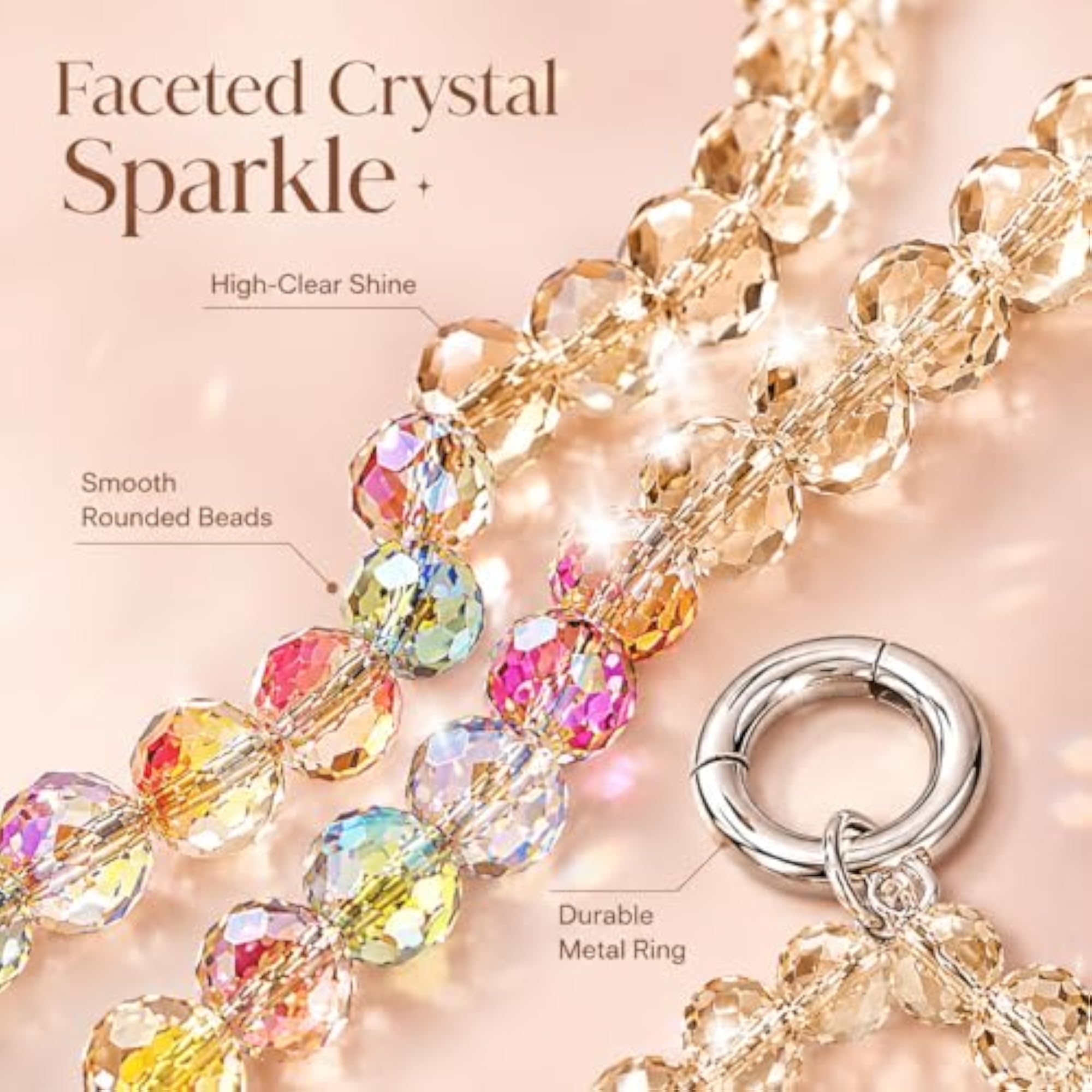 2 Pcs Crystal Phone Charm Beaded Mobile Accessory