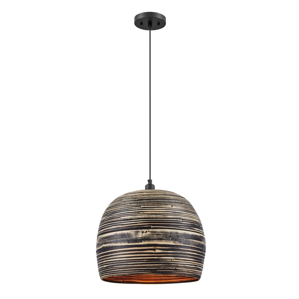Savoy House 7-3096-1-202 Jamsen Bohemian Transitional Organic Spun Bamboo Pendant, 1-Light 60 Watt, 15" H x 16" W, Black Bamboo