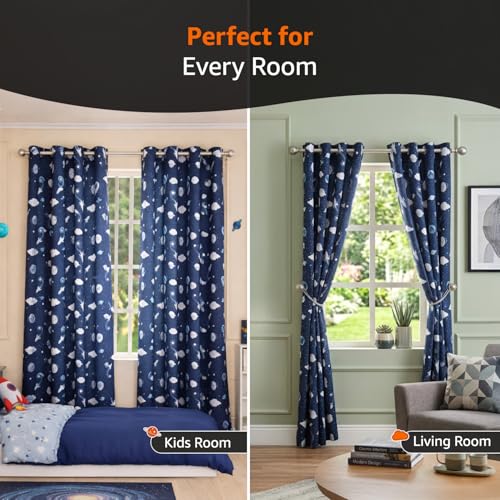 Image of Amazon Basics - Kids Room Darkening Digital Printed Door Curtains, 80-85% Room Darkening | 7 Feet |Set of 2| Digital Print | Kids Curtain |for Living Room and Bedroom | 115cmx 210cm, Design-Galaxy