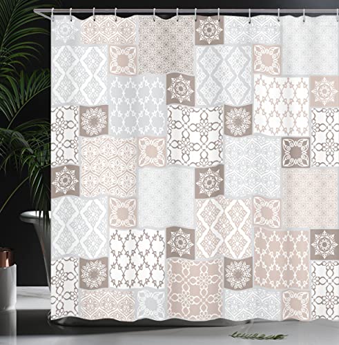 ABAKUHAUS Orient Shower Curtain, Oriental Motif Pastel Patchwork Pattern with Filigree Ornaments Illustration - Image 3