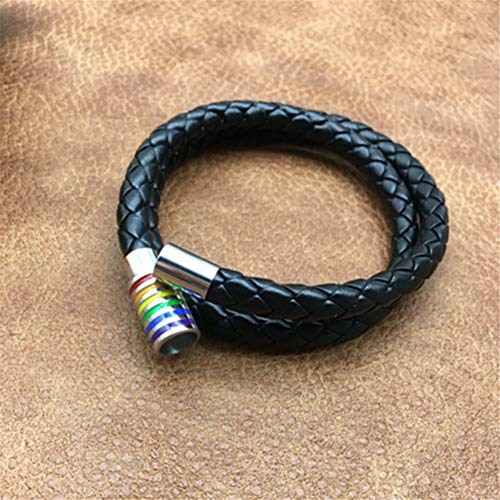 Image of Leather Braided LGBT Rainbow Bangle Bracelet - Gay & Lesbian Pride