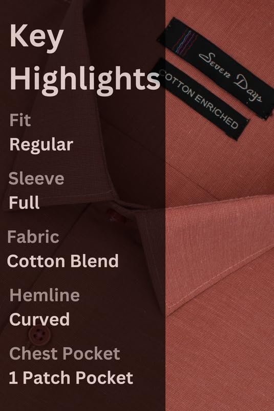 Image of 7-DAYS Men's Premium Formal Shirt - Cotton Blend, Regular Fit, Full Sleeve, with Pocket, Durable & Easy Care - Perfect for Office Wear