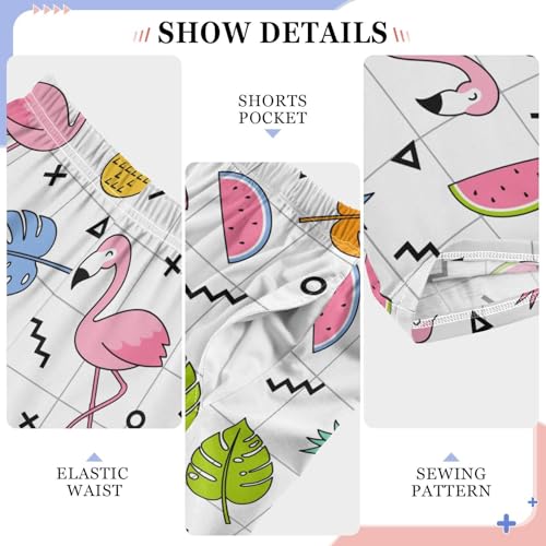 Flamingo Summer Fruits Boys Long Pants Soft Trousers Elastic Waist Kids Lounge Bottoms with Pockets S-XL4