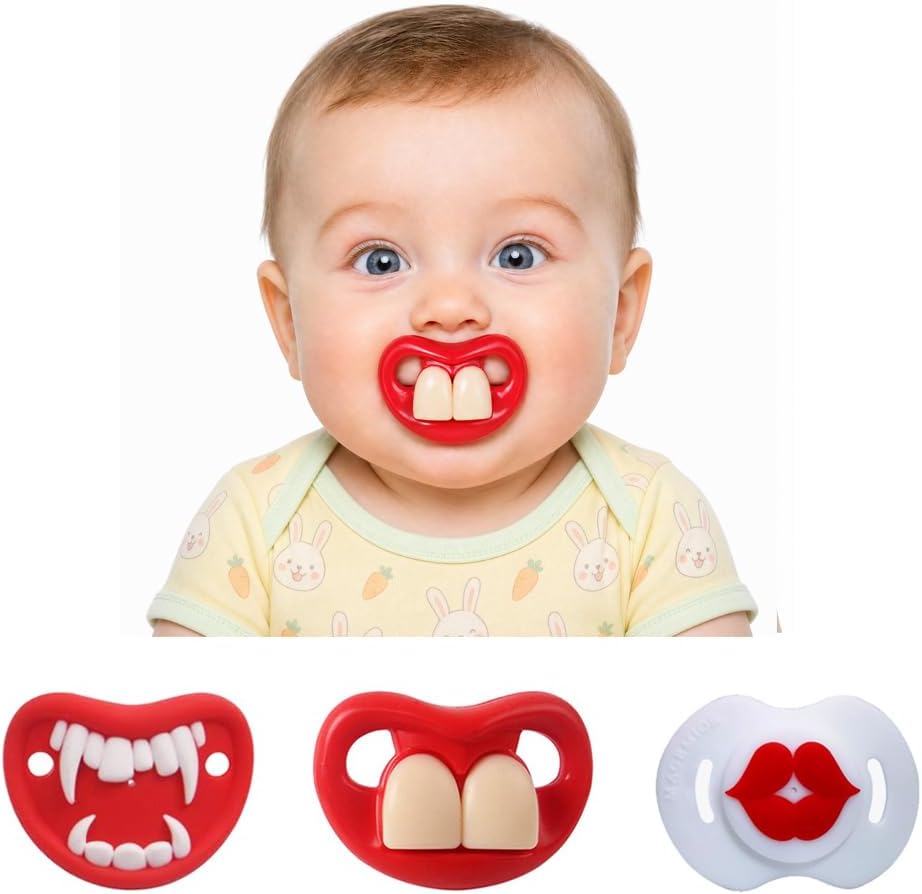 Funny Baby Pacifier, Lip Pacifier for 3-18 Months Baby Teeth and Vampire Pacifier, Funny Pacifier for Boys and Girls, BPA Free