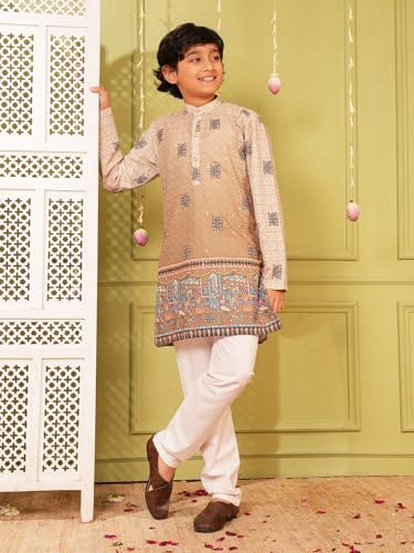 Image of AJ DEZINES Kurta Pajama For Kids Boys | Cotton Printed Chikankari Kurta Pyjama Set For Boys | Traditional & Festive Outfit | Party & Ethnic Wear | Stylish Kids Kurta Set
