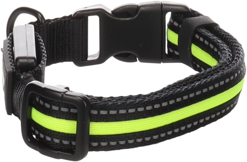 Halsband Hund - hundehalsband - Flamingo Flitzy Nylon mit LED Schwarz & Gelb S | 30-40cm x 20mm x 5mm
