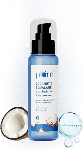 Plum Coconut &amp; Squalane Nutri-Shine Hair Serum | Frizz Control &amp; Instant Shine | Enriched with Vitamin E &amp; Almond Oil | Co...