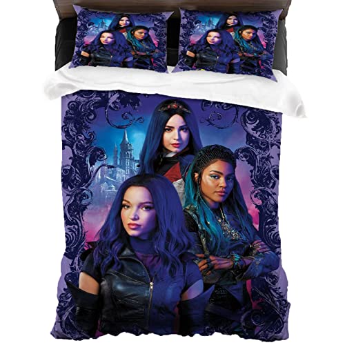 ANSSON Descendants Juego de ropa de cama de 3 piezas Evie Juego de cama infantil + 2 fundas de...