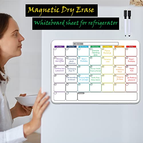 Image of Awestuffs Magnetic Dry Erase Monthly Planner for Refrigerator - Stain Resistant Whiteboard Sheet - with 4 Markers and Eraser - [45 x 30 cm] [Made in India] (Monthly Planner)