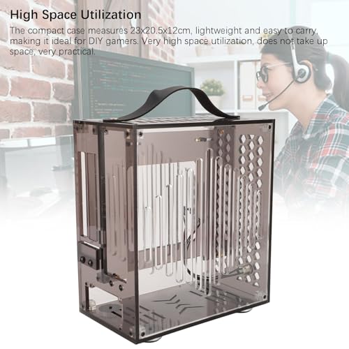 Miniatura ITX Gabinete PC Acrílico Transparente Portátil DIY para Computadora de Escritorio 360 Grados Diseño de Flujo de Aire Hueco para Entretenimiento en Casa y Juegos con Control de Temperatura 23x20.5x12cm (Negro) miniatura 4