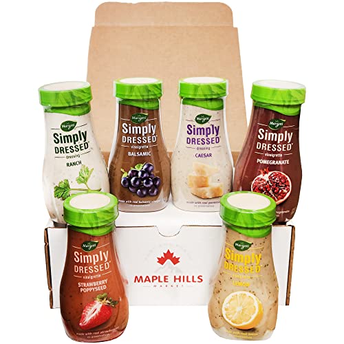 Marzetti Simply Dressed Salad Dressing Bulk Variety Pack - 6 Flavors - Caesar, Ranch + 4 Vinaigrettes - Pomegranate, Strawberry Poppyseed, Balsamic, Lemon - In Maple Hills Market Protective Box #TOP20