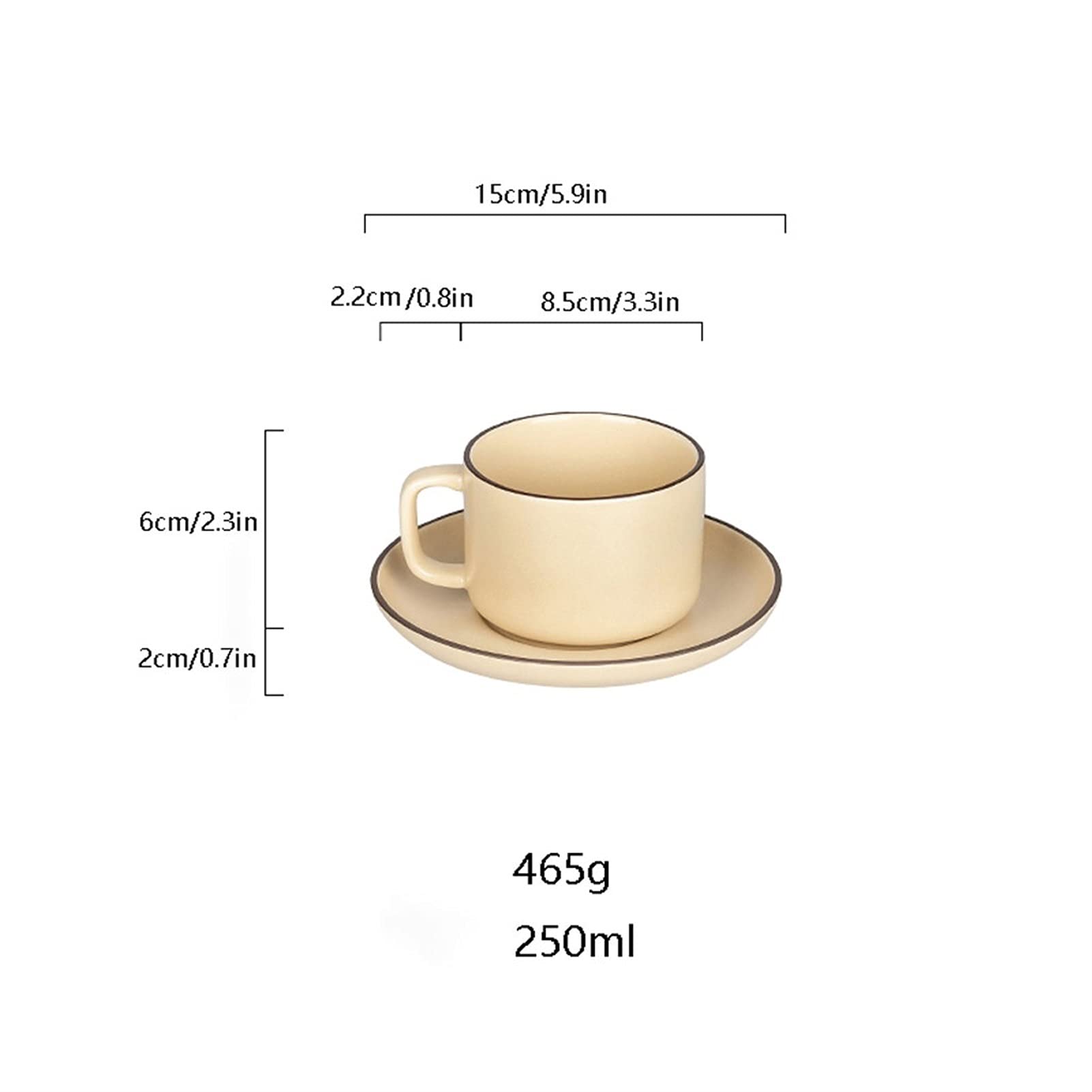 Taza de té de porcelana con asa, juego de 17 onzas, apta para microondas y lavavajillas, taza ancha (A) (B)