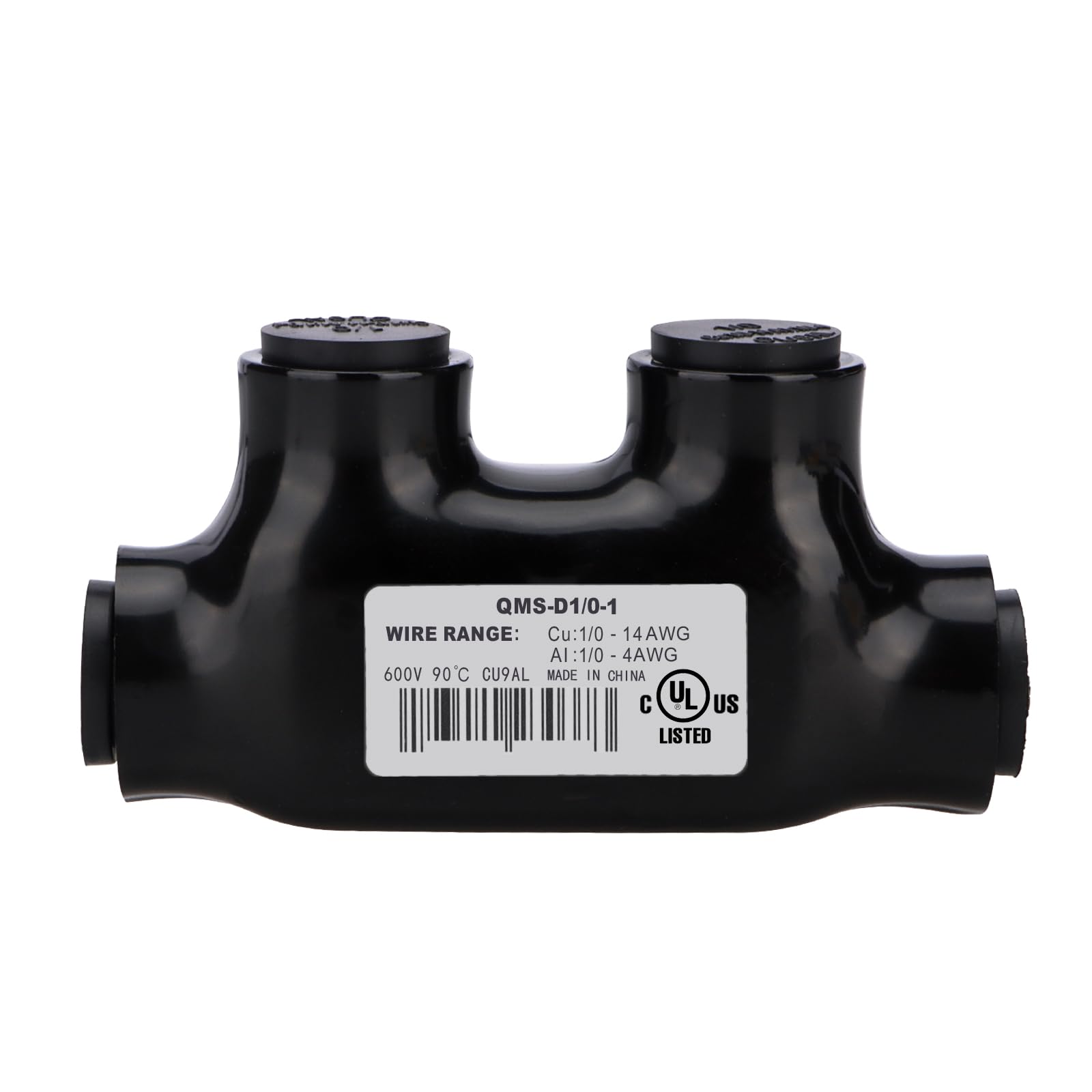 Baomain 1PCS Insulated in-line Splice Connector Wire Connectors Multi Cable Connector, 2 Ports 1/0-14 AWG Wire Range Pre-Filled and Dual Sided Entry Dual Rated, Black PVC Coated Ul Listed