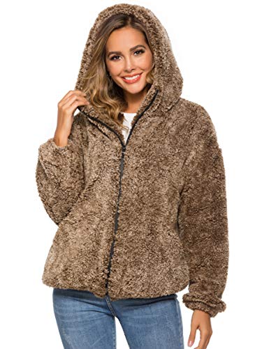 ANRABESS Women Long Sleeve Zipper Sherpa Fleece Sweatshirt Soft Fade Fleece Pullover Outwear Coat A115kaqi-S