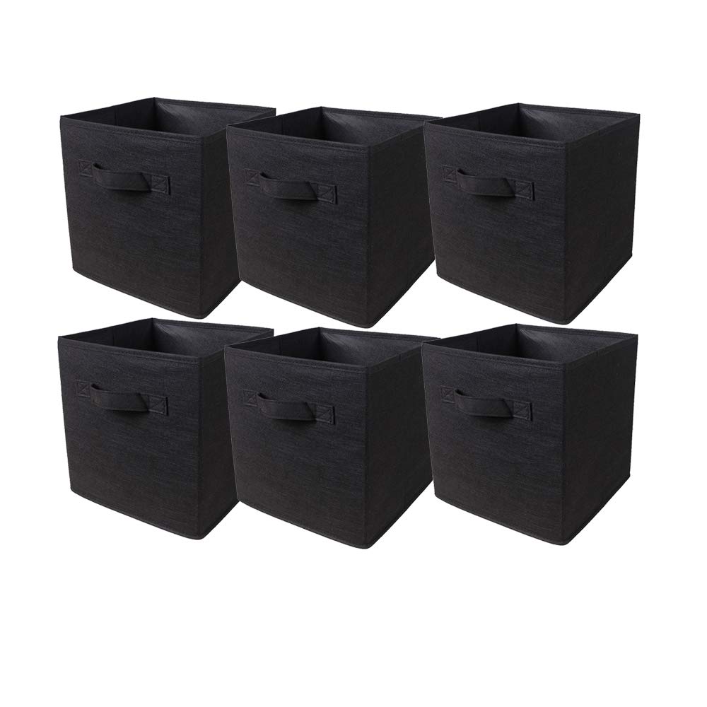 BonChoice Foldable Storage Cubes Boxes with Handle for Home Organization, Fabric Wardrobe Storage Box Organizer Basket Bins for Clothes Toys Towels, Collapsible&Durable (6, Black) — image 1