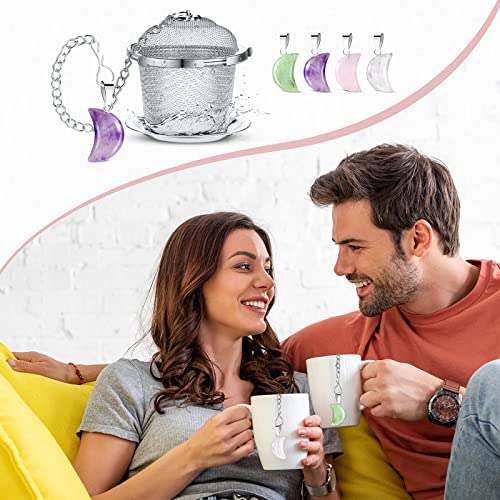 4 Pcs Tea Infuser Stainless Steel Ball Mesh Tea Strainer With 4 Pcs Crystal Moon Pendant 4 Pcs Tea Tray Loose Leaf Tea Infusers Tea Brew Filters Leaf Tea Ball With Chain Hook For Loose Leaf Tea #TOP6