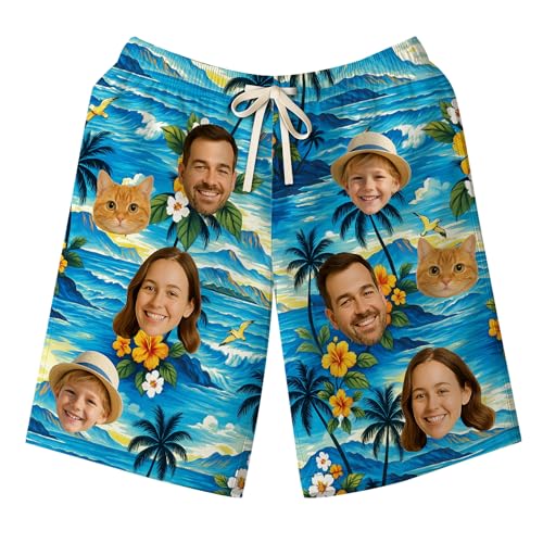 Custom Hawaiian Shorts for Men with Photo, Custom Face Swim Trunks, Personalized Swim Trunks for Men3