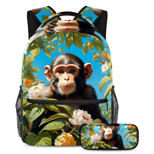 Sac d'école singe mignon avec trousse multicolore pour la rentrée de votre enfant