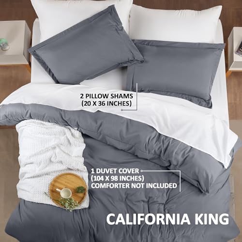 Utopia Bedding Duvet Cover California King Size - 3 Piece with Zipper Closure - 1 Comforter Cover 104X98 Inches & 2 Pillow Shams 20X36 Inches (Grey) Comforter Not Included