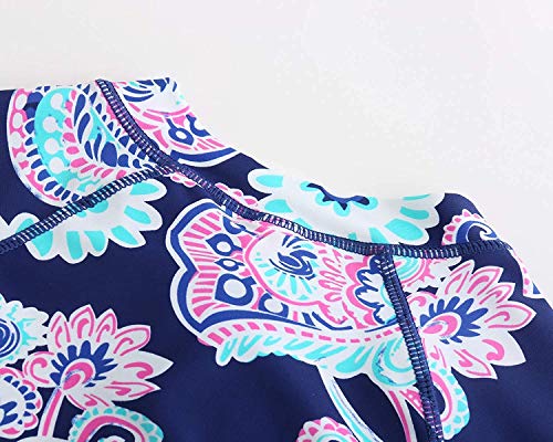 Image of Girls Long Sleeve Rash Guard One Piece Swimsuit Kids UPF 50+ Sun Protection Swimwear Rainbow Striped Bathing Suit 3-14 Years