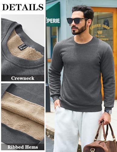 Image of TACVASEN Men's Crewneck Sweatshirt Warm Sherpa Lined Thermal Sweatshirts Heavyweight Long Sleeve Winter Fleece Pullover Shirt